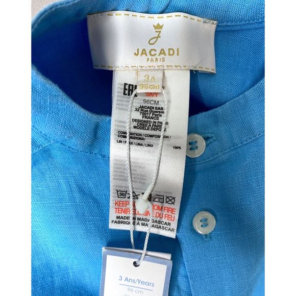 NWT Jacadi Sky Blue Band Collar Long Sleeve Button Up Linen Shirt Boys 3 Yrs - Picture 4 of 4